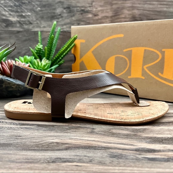 NIB Korks by Kork Ease Skylar Flat Toe Post Thong Sandal Dark Brown PU - Picture 5 of 12